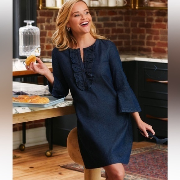 Draper James Chambray Ruffle Shift Dress, size 4, good used condition - Picture 1 of 9